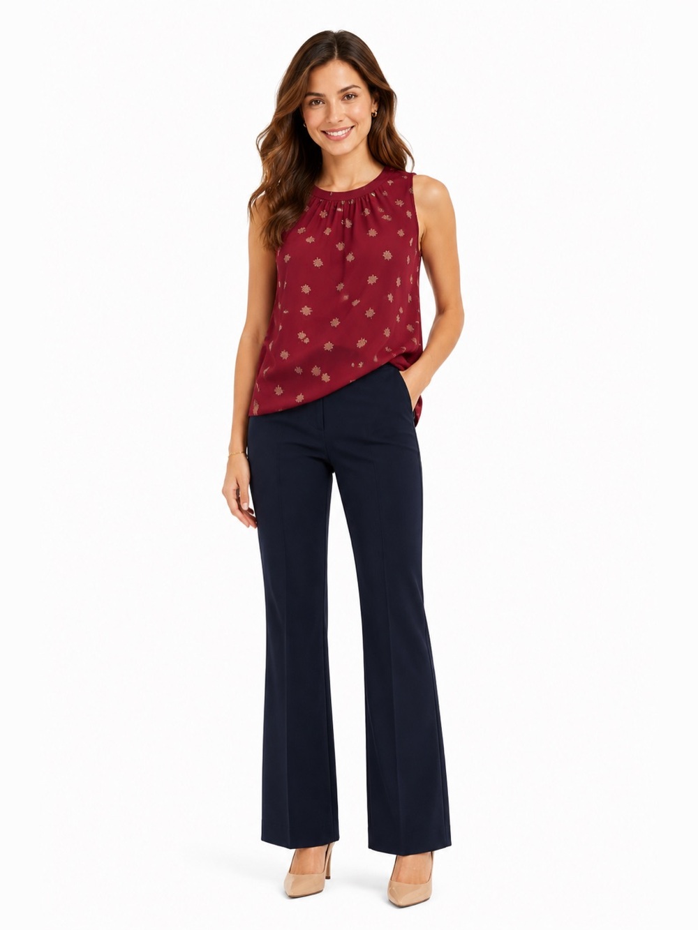 LOFT Burgundy Floral Sleeveless Blouse